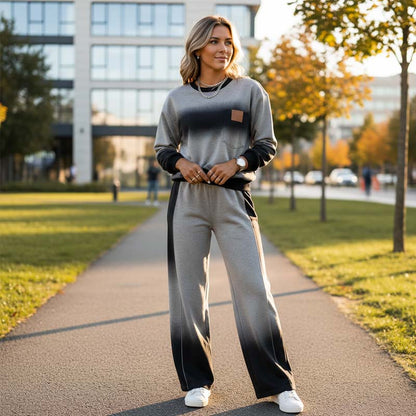 Set casual pentru femei, format din bluză și pantaloni în culori degradate