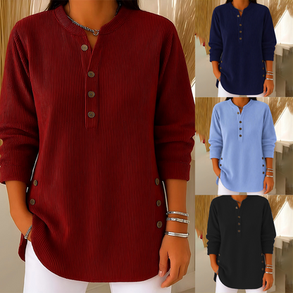 ✨💖Bluză Henley din catifea pentru femei – elegantă, moale și versatilă