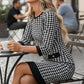 🏆 Reduceri fierbinți - 49% REDUCERE ✨Rochie midi mulată cu guler rotund și imprimeu houndstooth pentru femei