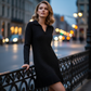 Rochie Scurtă Damă cu Croială în Formă de A cu Rever și Sclipici