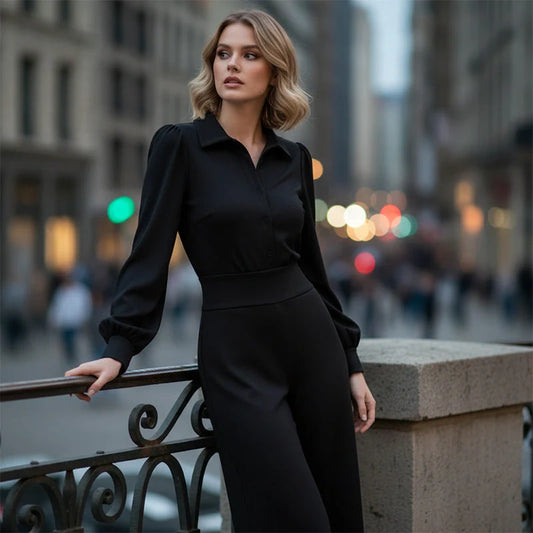 🔥Ofertă limitată - Set pentru femei cu bluză cu rever și pantaloni largi