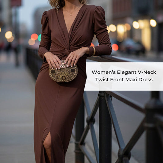 Rochie lungă elegantă pentru femei, cu decolteu în V și față răsucită