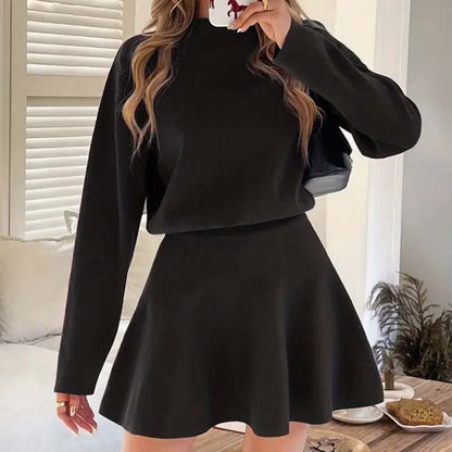 ✨💓Kvinnors mock neck stickad A-linje mini kjol