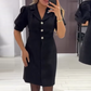 Rochie elegantă pentru femei, cu mâneci bufante și paiete, până la genunchi
