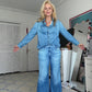 Set de pijamale din denim fals pentru femei, 2 piese