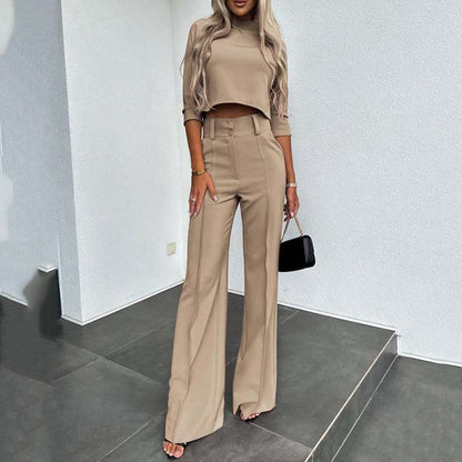 📢📢60%  REDUCERE !! ⏰Set elegant pentru femei, format din top scurt și pantaloni largi