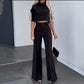 📢📢60%  REDUCERE !! ⏰Set elegant pentru femei, format din top scurt și pantaloni largi