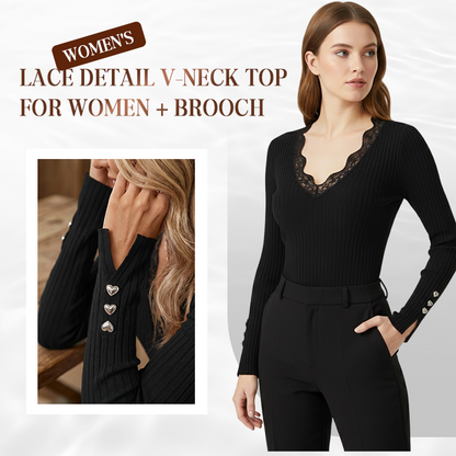 💕✨Bluze din tricot cu guler în V și dantelă pentru femei👕