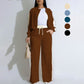 ✨🔥Set pentru femei cu jachetă cu guler înalt și fermoar și pantaloni cu șnur👚
