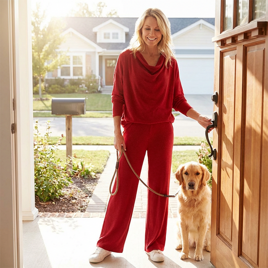 Set din 2 piese pentru femei: bluză cu guler înalt și mâneci lungi și pantaloni