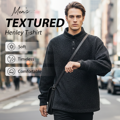 Tricou Henley cu mâneci lungi și dungi diagonale pentru bărbați