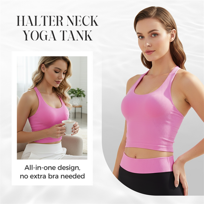 Maiou de yoga cu gât halter și sutien integrat