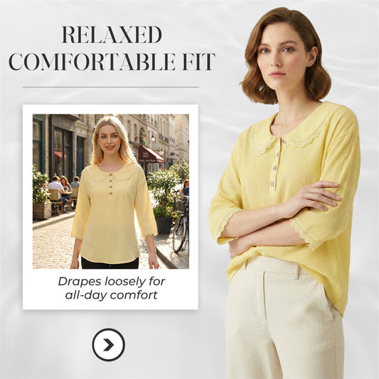 Bluză cu mâneci 3/4 și bordură din dantelă pentru femei