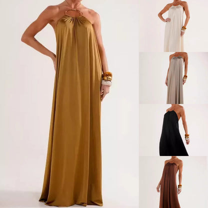Rochie lungă elegantă pentru femei, cu gât halter și spate decupat
