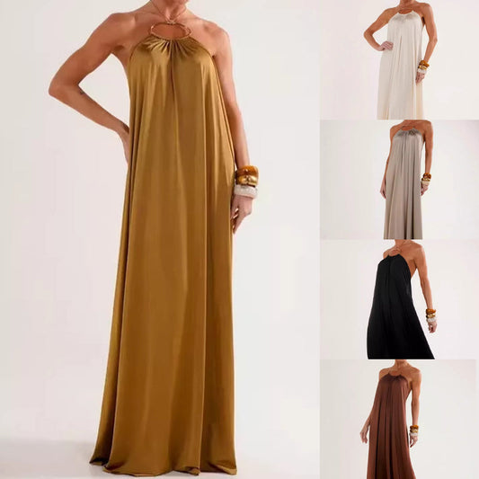 Rochie lungă elegantă pentru femei, cu gât halter și spate decupat