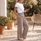 ⏳Ofertă limitată 50% REDUCERE!🎁Pantaloni largi cu dungi în carouri, talie înaltă și buzunare