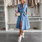 Rochie din denim cu mâneci lungi și nasturi pentru femei