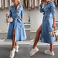 Rochie din denim cu mâneci lungi și nasturi pentru femei