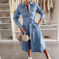 Rochie din denim cu mâneci lungi și nasturi pentru femei