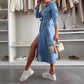Rochie din denim cu mâneci lungi și nasturi pentru femei