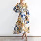 🌸Rochie midi cu mânecă lungă și imprimeu abstract colorat👗
