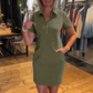💖Rochie mini casual pentru femei, cu fermoar pe un sfert și buzunare