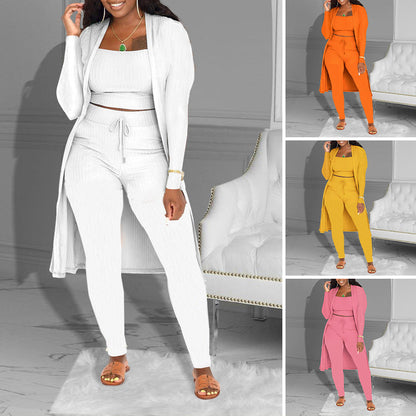 💖Set casual din 3 piese tricotate – top scurt, cardigan și pantaloni