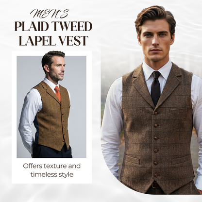 👔Vestă cu rever din tweed în carouri pentru bărbați