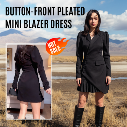 💞Rochie mini blazer cu pliuri și nasturi în față💃