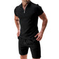 👕Set de cămașă casual cu guler cu fermoar și pantaloni scurți de vară👍
