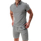 👕Set de cămașă casual cu guler cu fermoar și pantaloni scurți de vară👍