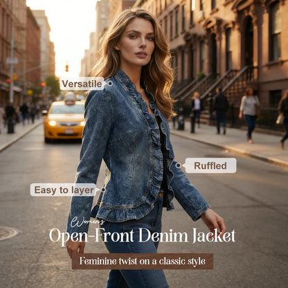🌸Jachetă din denim pentru femei, cu volane și deschidere în față