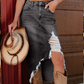 💙40% REDUCERE! 💎 Fustă midi din denim rupt, cu talie înaltă pentru femei – tiv asimetric, detalii degradate și croială flatantă 👖✨