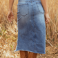 💙40% REDUCERE! 💎 Fustă midi din denim rupt, cu talie înaltă pentru femei – tiv asimetric, detalii degradate și croială flatantă 👖✨