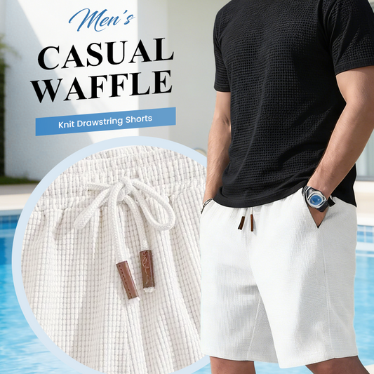 🩳Pantaloni scurți casual pentru bărbați, din tricot waffle, cu șnur