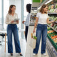 👖Blugi din denim cu talie elastică și picior larg pentru femei