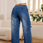 👖Blugi din denim cu talie elastică și picior larg pentru femei