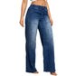 👖Blugi din denim cu talie elastică și picior larg pentru femei