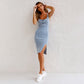 ⏳ Oferta limitată!👗Rochie denim cu decolteu ascuțit!