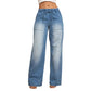 👖Blugi din denim cu talie elastică și picior larg pentru femei