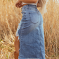 💖Fustă midi din denim cu talie înaltă și efect rupt pentru femei