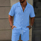 Set pentru bărbați cu bluză casual în culori uni și pantaloni scurți cu șnur