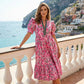 👗 50% reducere! 🌸 Rochie lungă florală cu volane – mâneci bufante, fluidă și confortabilă, elegantă ✨