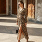 Set din două piese pentru femei: bluză cu decolteu în V și fustă cu imprimeu leopard
