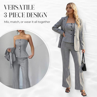 50% REDUCERE! 🔥Set de costum cu pantaloni evazați din 3 piese pentru femei