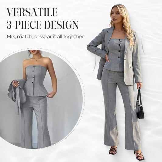 50% REDUCERE! 🔥Set de costum cu pantaloni evazați din 3 piese pentru femei