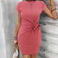 Rochie mini mulată, casual, cu guler rotund și drapaje
