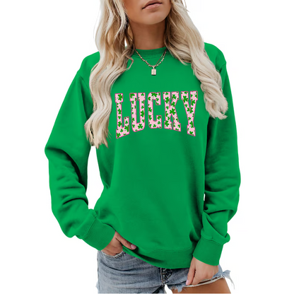 Hanorac cu imprimeu Lucky Shamrock pentru femei