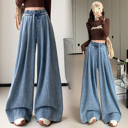 Blugi din denim cu talie înaltă și picior ultra larg