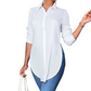 💎 50% REDUCERE! 💎 Bluză cu mâneci lungi pentru femei, cu tiv asimetric – croială elegantă cu nasturi, fante laterale și țesătură moale de calitate superioară 👚✨